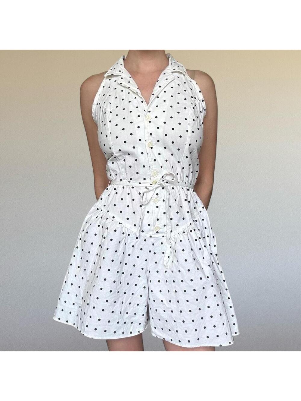 Vintage 80s Joni Blair polka dot drop waist romper Sz. XS/S